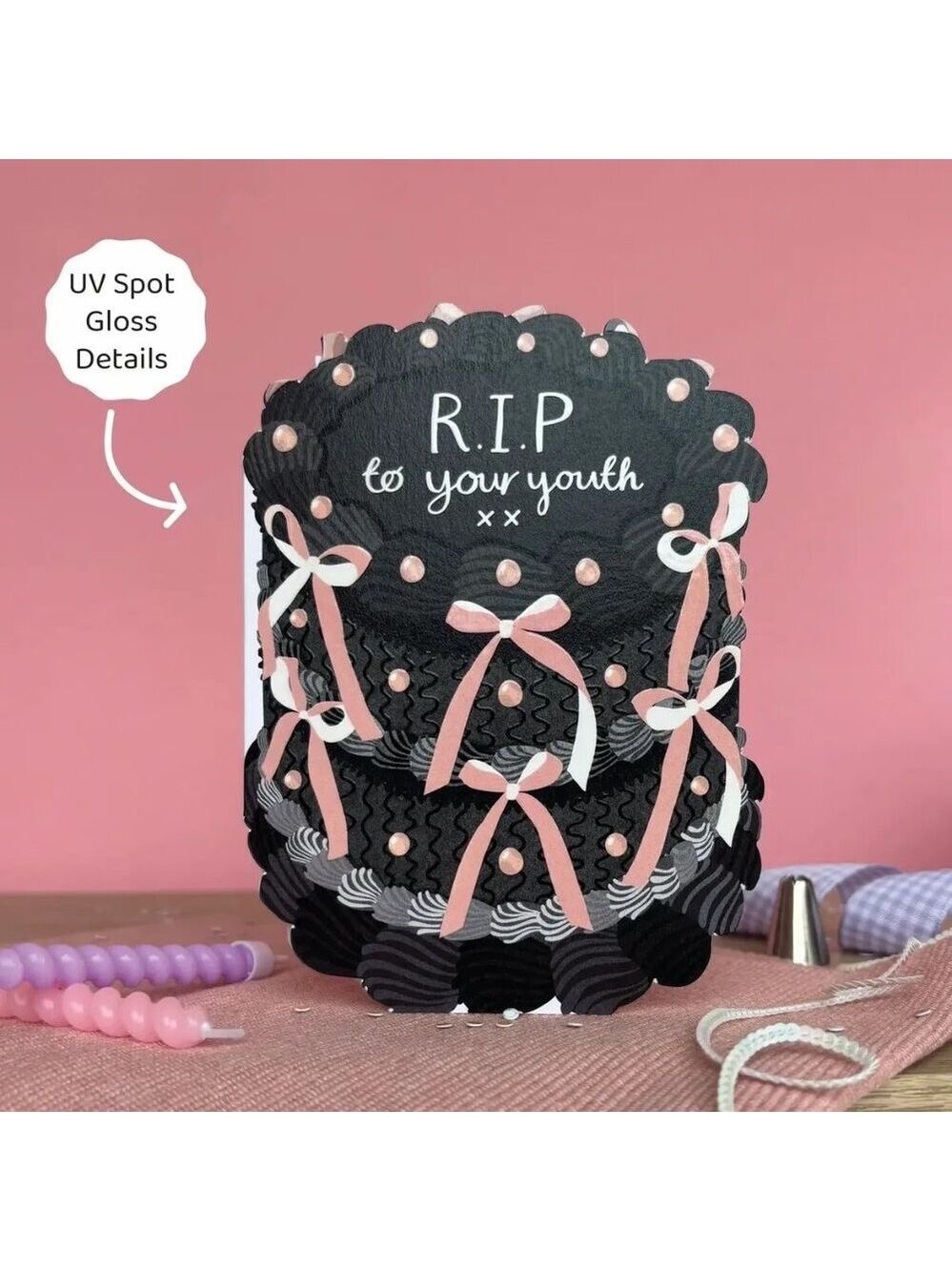 ($6) Birthday Cake Shaped Birthday Cards - RIP to Your Youth